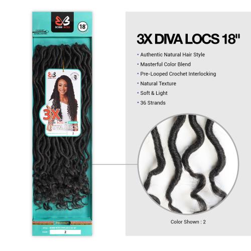 Bobbi Boss Synthetic Hair Crochet Braids African Roots Braid Collection 3X Diva Locs 18" (Goddess Locs)